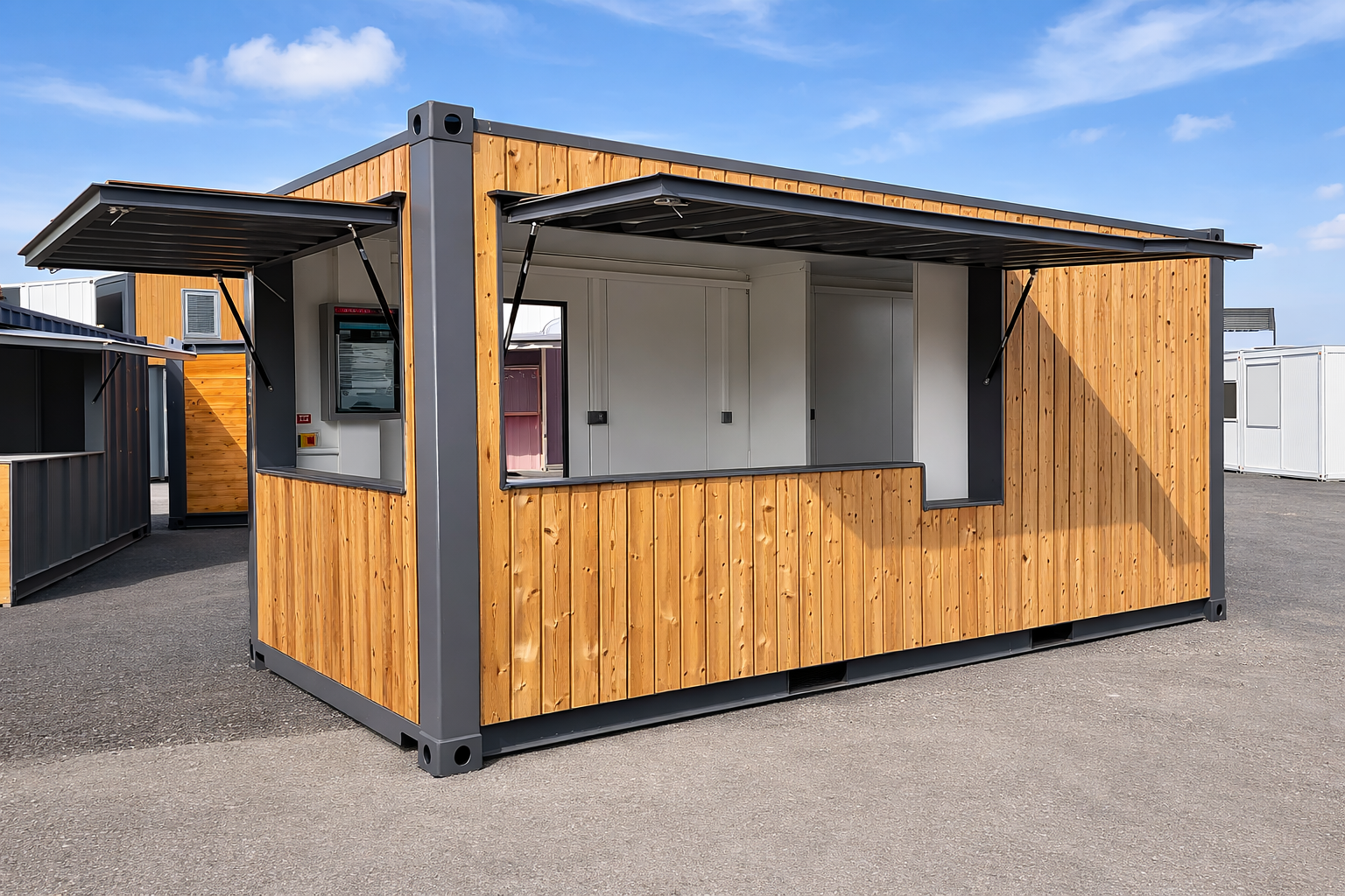 Container Snack 20 pieds aménagé – Snack Box Dynamique – Bardage bois