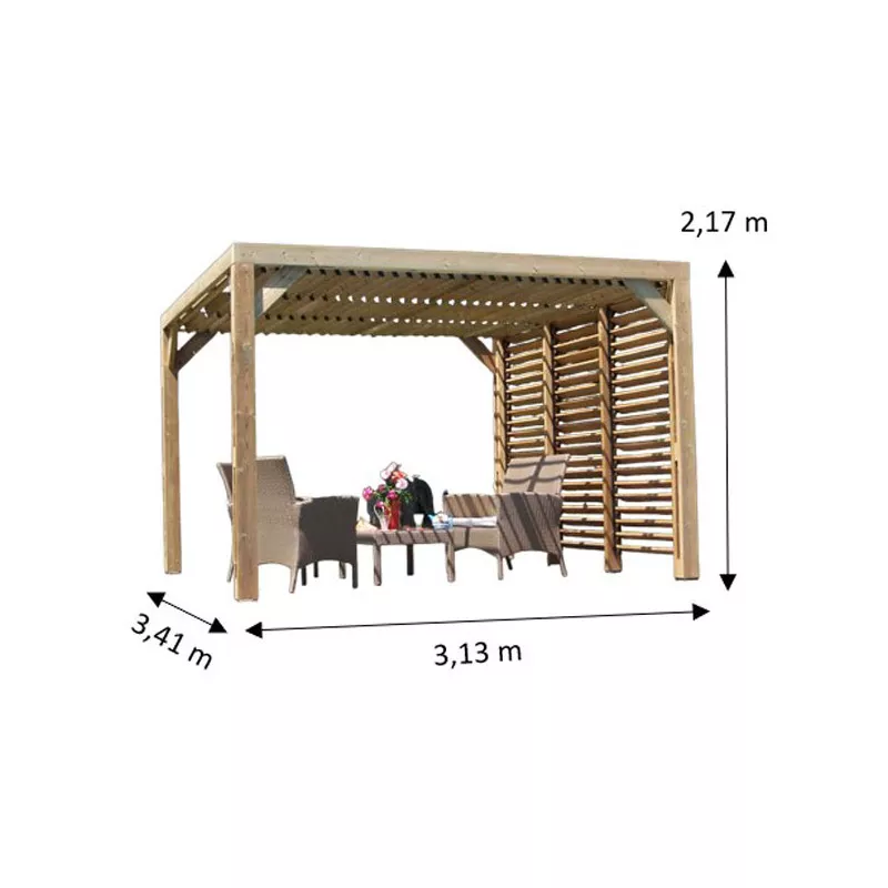 PERGOLA BOIS THERMO TRAITÉ 10,70 m2 KIT PAROIS VENTELLES